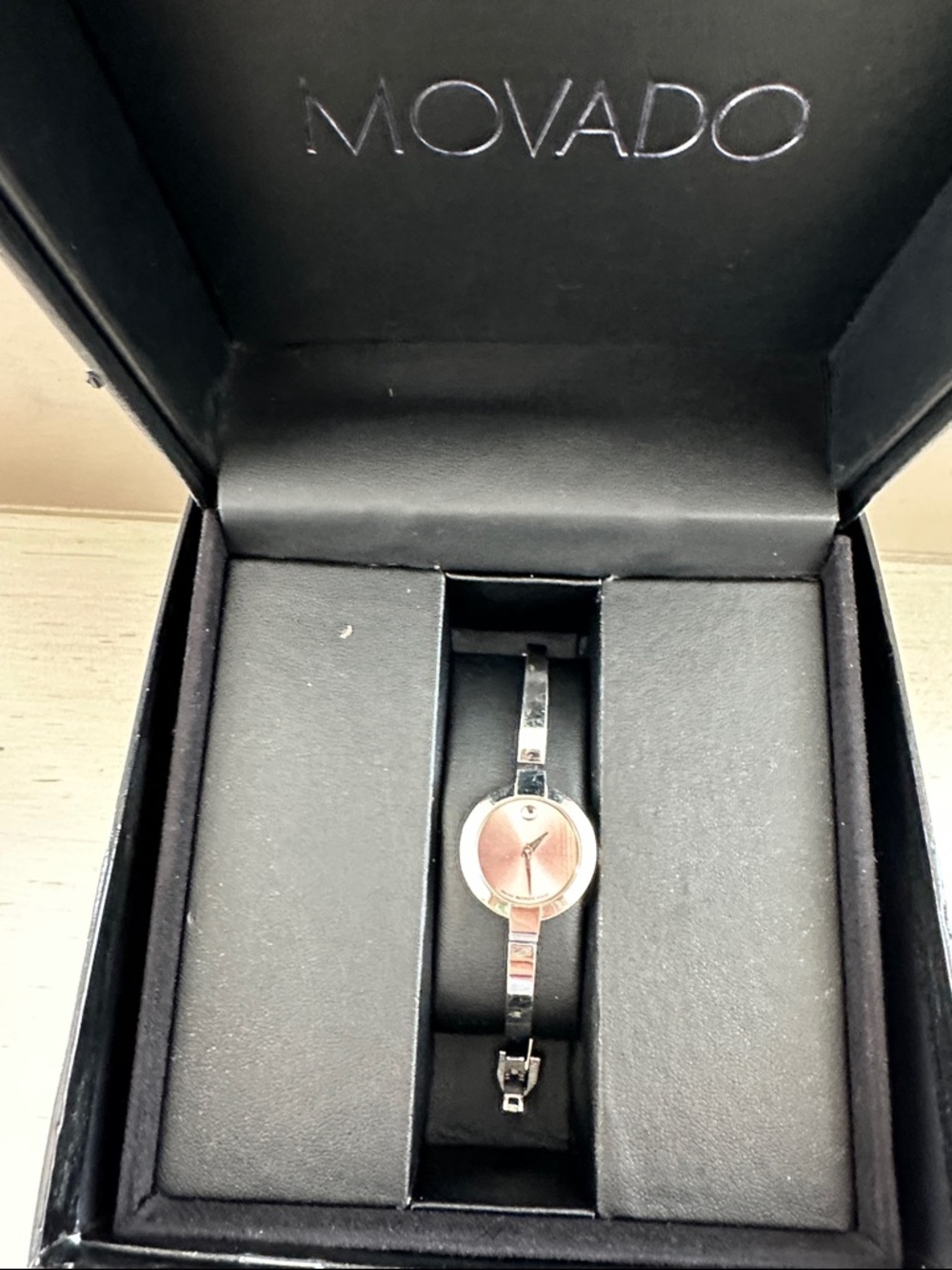 Movado Women's Stainless Steel Bangle Watch with Pink Dial